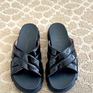 Paul Green black patent leather sandals, size 8